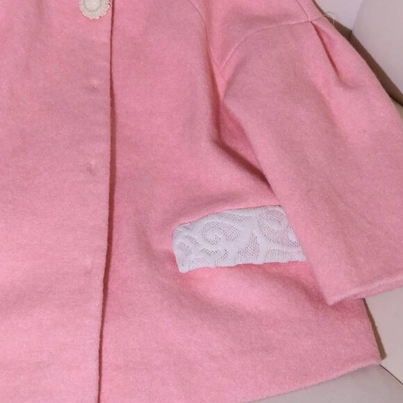 Pink Wool Blend Coat with Lace Pocket Detail - Picture 4 of 4